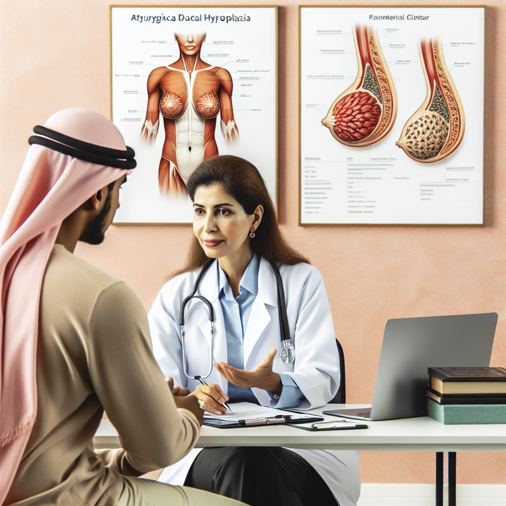 صحنهای از دفتر دکتر که پزشک درباره سلامت سینه و هیپرپلازی داکتال آتیپیک با بیمار صحبت میکند.